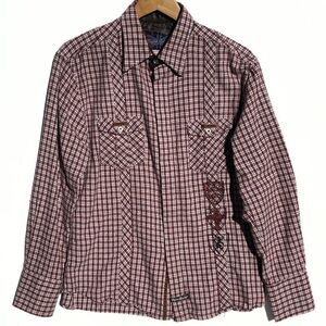 ENGLISH LAUNDRY Men’s Red Checked Embroidered Flannel Long Sleeve Shirt Medium